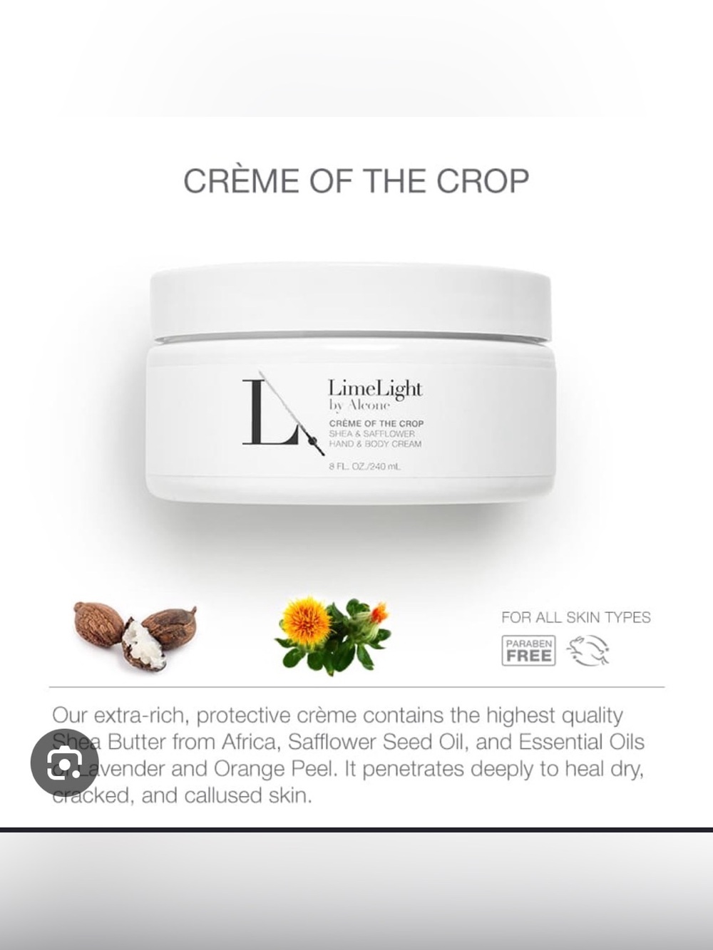 Limelight by Alcone Creme of the Crop shea & safflower hand and body cream